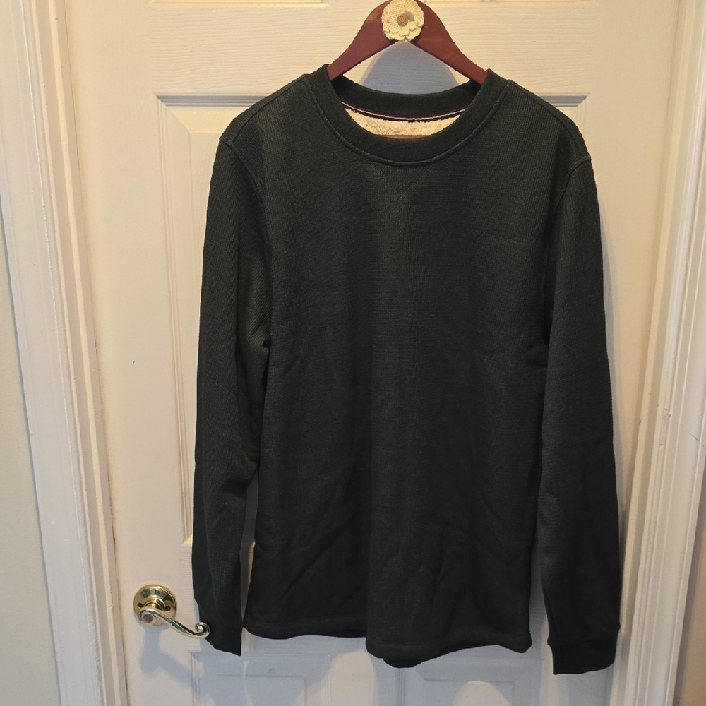 Men's Green Waffle-Knit Fleece Lined Long Sleeve Thermal Shirt- Size Large